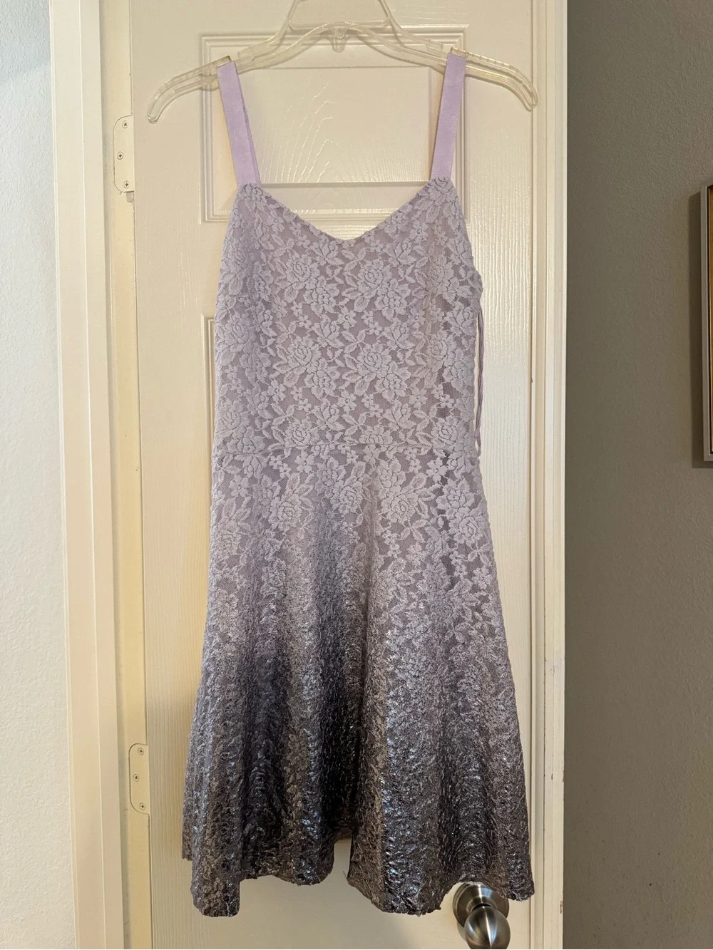 Sleeveless Ombre Silver to White Lace Fit & Flare Dress